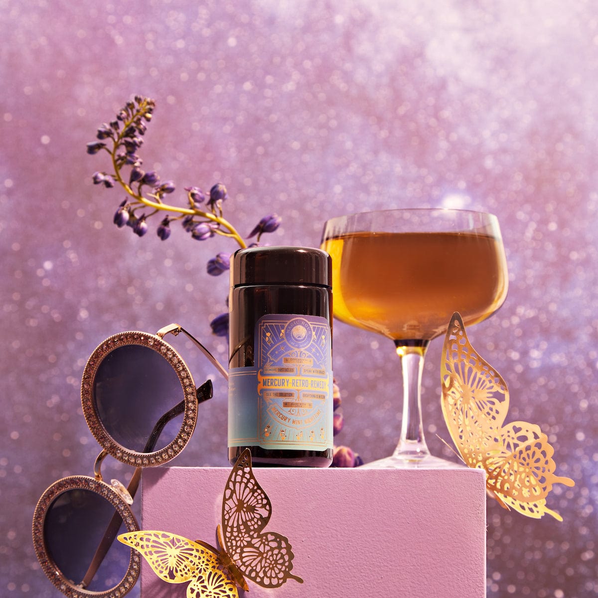 Mercury Mint Nighttime: Vanilla Mint Lavender Jasmine Tea- Caffeine Free!-Violet Glass Traveler Jar (10-15 Cups)-Magic Hour