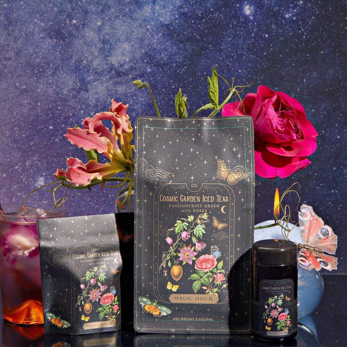 Passionfruit Green with Roses Iced Tea-Luxe Pouch (Refill your Jar - Includes with 12 Cold-Steep Sachets)-Magic Hour