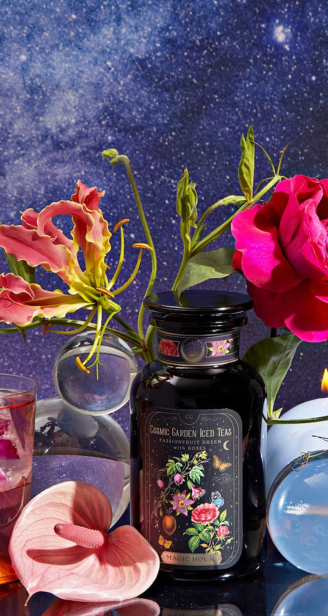 Passionfruit Green with Roses Iced Tea-Violet Glass Apothecary Jar (Includes with 12 Cold-Steep Sachets)-Magic Hour