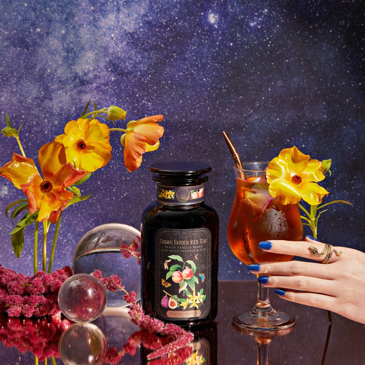 Peach Vanilla Black Iced Tea with Figs-Violet Glass Apothecary Jar (Includes with 12 Cold-Steep Sachets)-Magic Hour