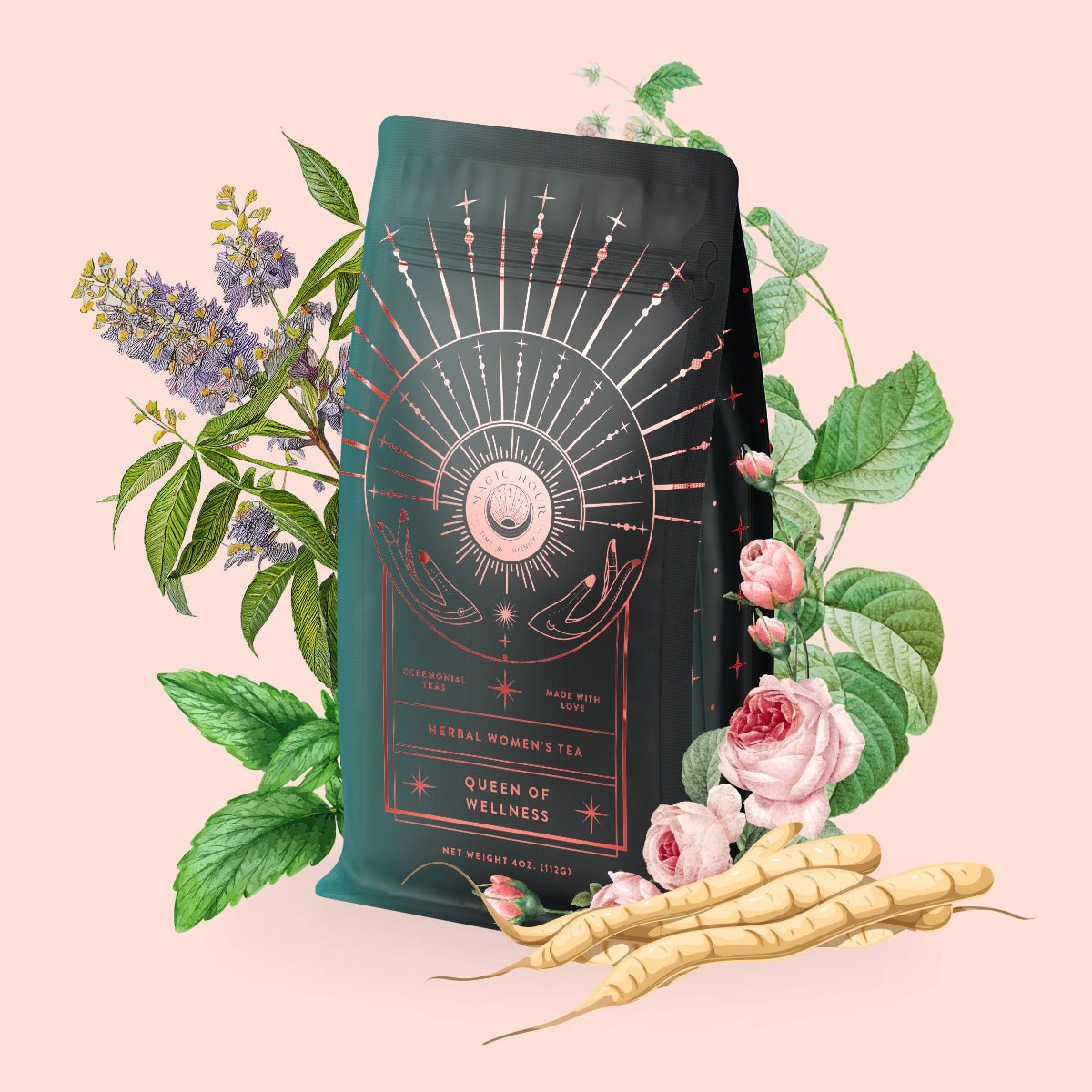 Queen of Wellness: Women&#39;s Hormone Balancing Tea for PMS, Healthy Cycles &amp; Menopause-4oz Luxe Pouch (50+ Cups)-Magic Hour
