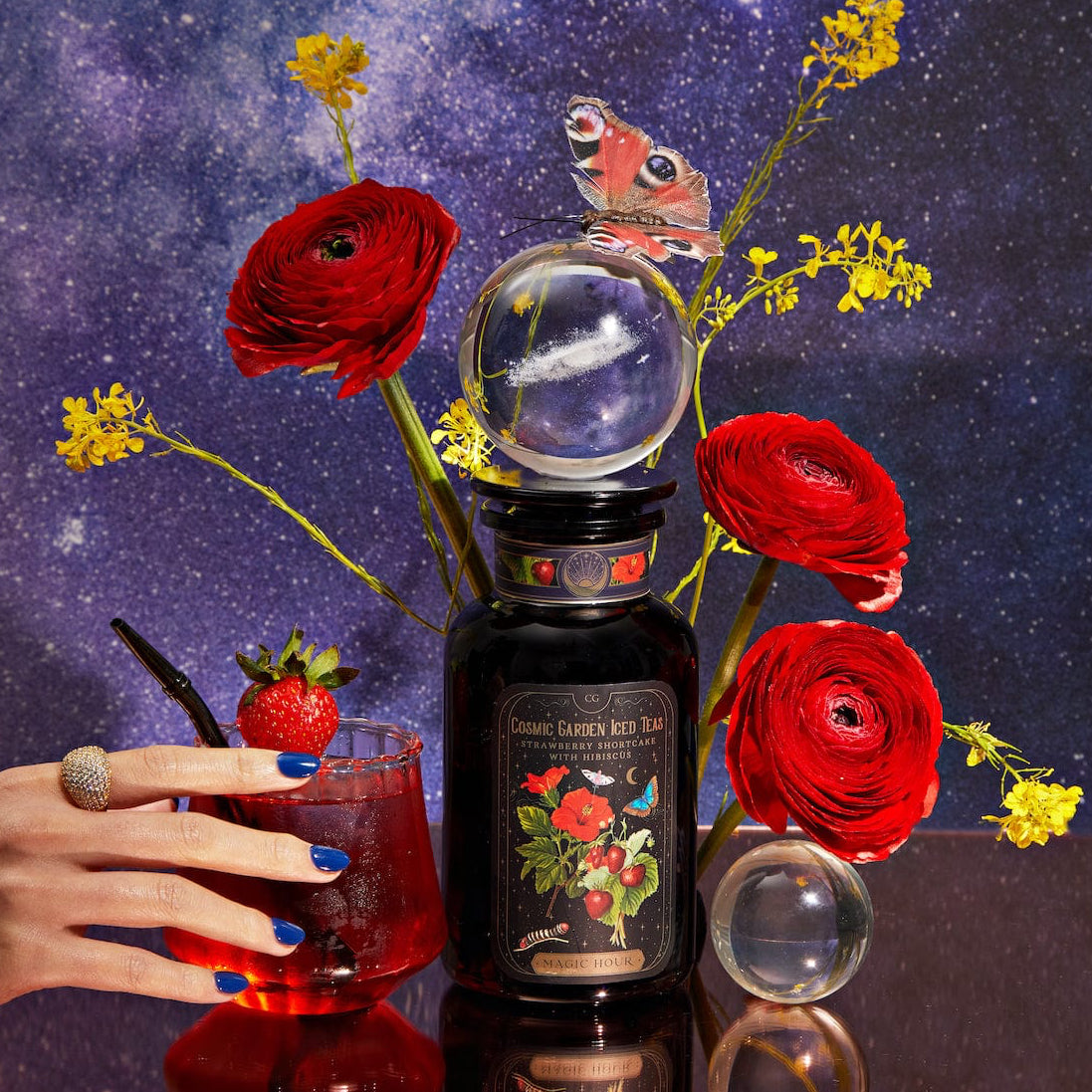 Strawberry Shortcake Iced Tea with Hibiscus-Violet Glass Apothecary Jar (Includes with 12 Cold-Steep Sachets)-Magic Hour
