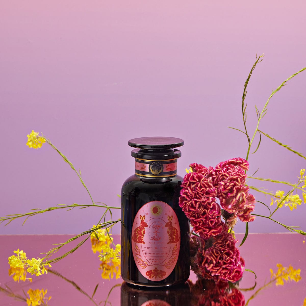Year of the Rabbit Carrot Cake Tea-Violet Glass Apothecary Jar with Pink Label (Up to 65 Cups!)-Magic Hour